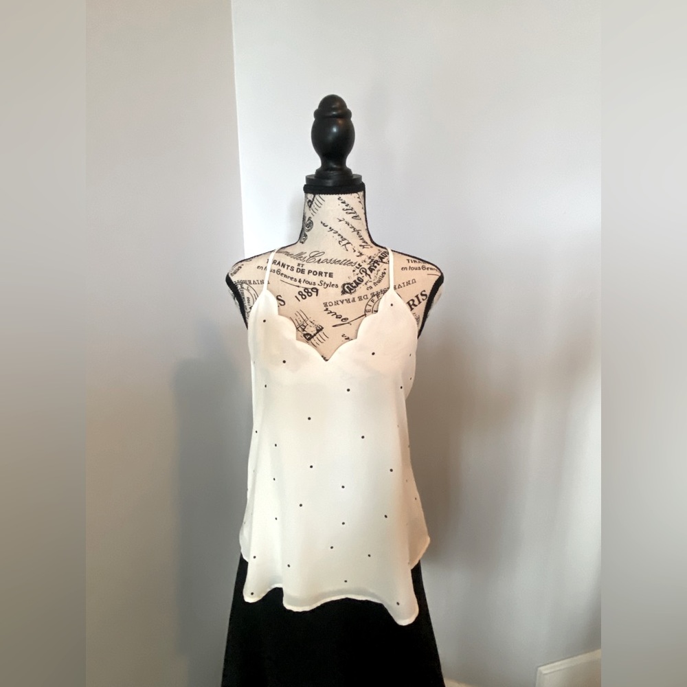 nine britton cream polka dot halter tank, sz Small